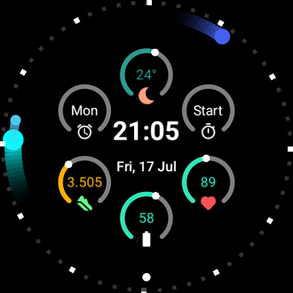 Dots & Arcs watch face, Orbital Dots style, Comet dot shape